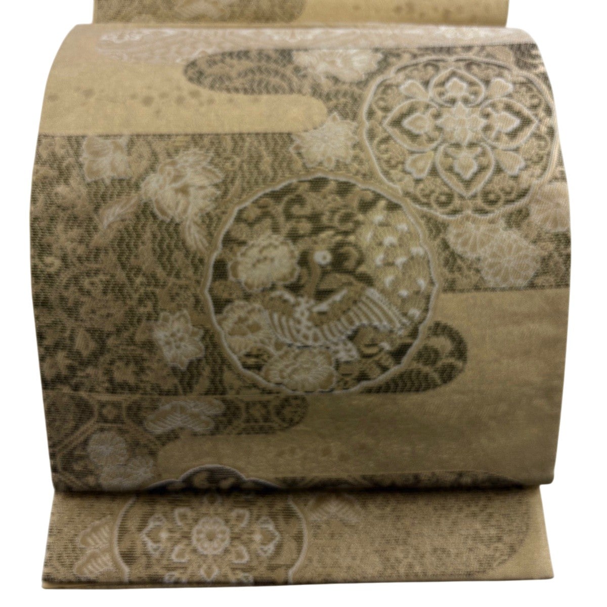 美品】 袋帯 秀品 華文 花鳥 金糸 ベージュ 六通 正絹｜中古・古着