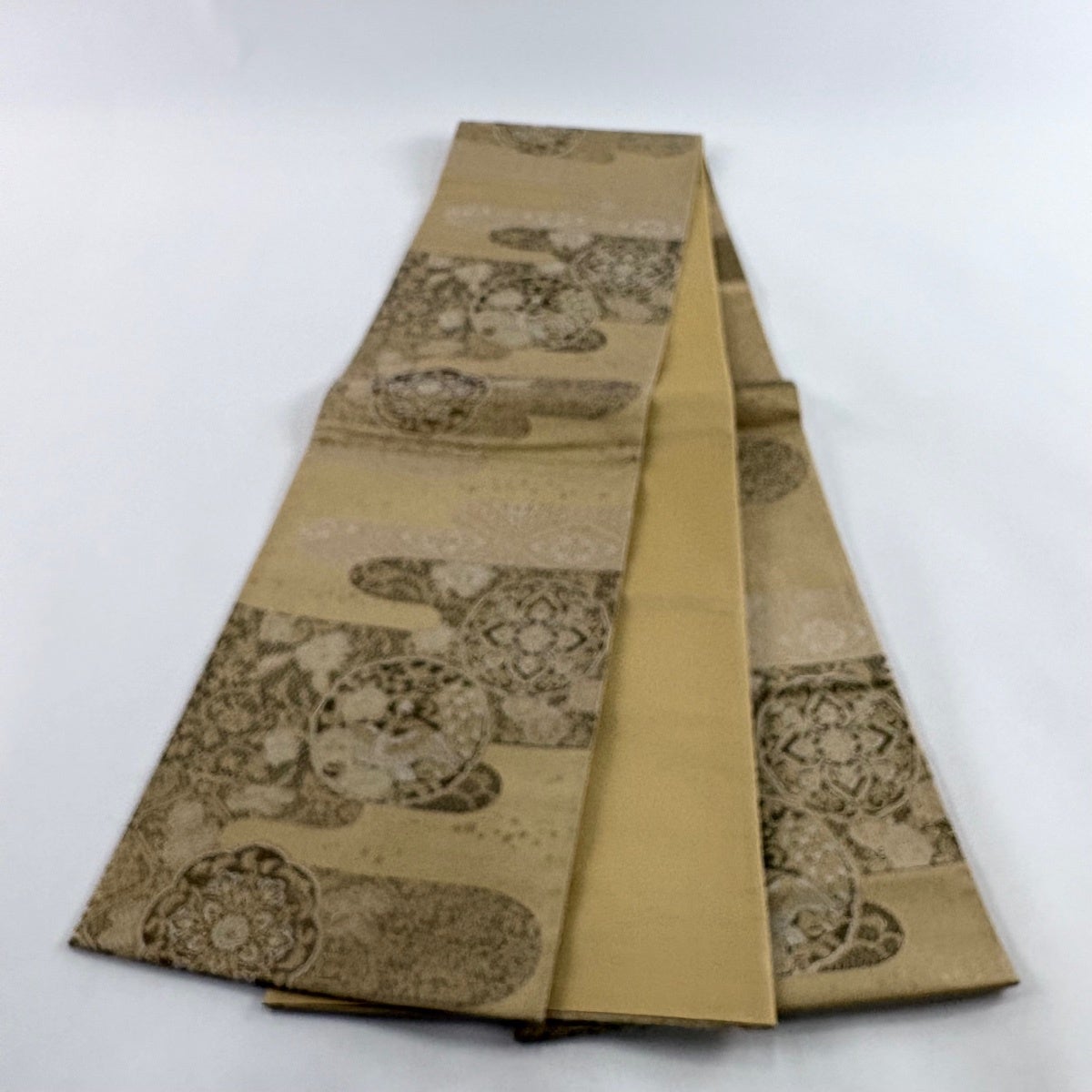 美品】 袋帯 秀品 華文 花鳥 金糸 ベージュ 六通 正絹｜中古・古着