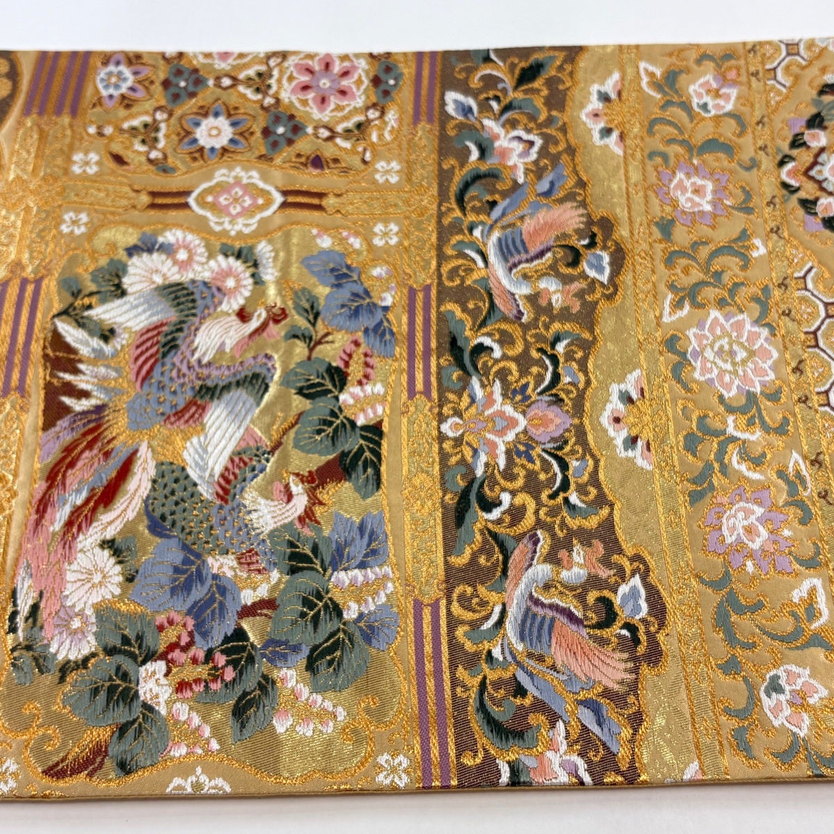 美品】 袋帯 秀品 花鳥 華文 金糸 金色 六通 正絹|中古・古着 美品】 袋帯 秀品 花鳥 華文 金糸 金色 六通 正絹|中古・古着