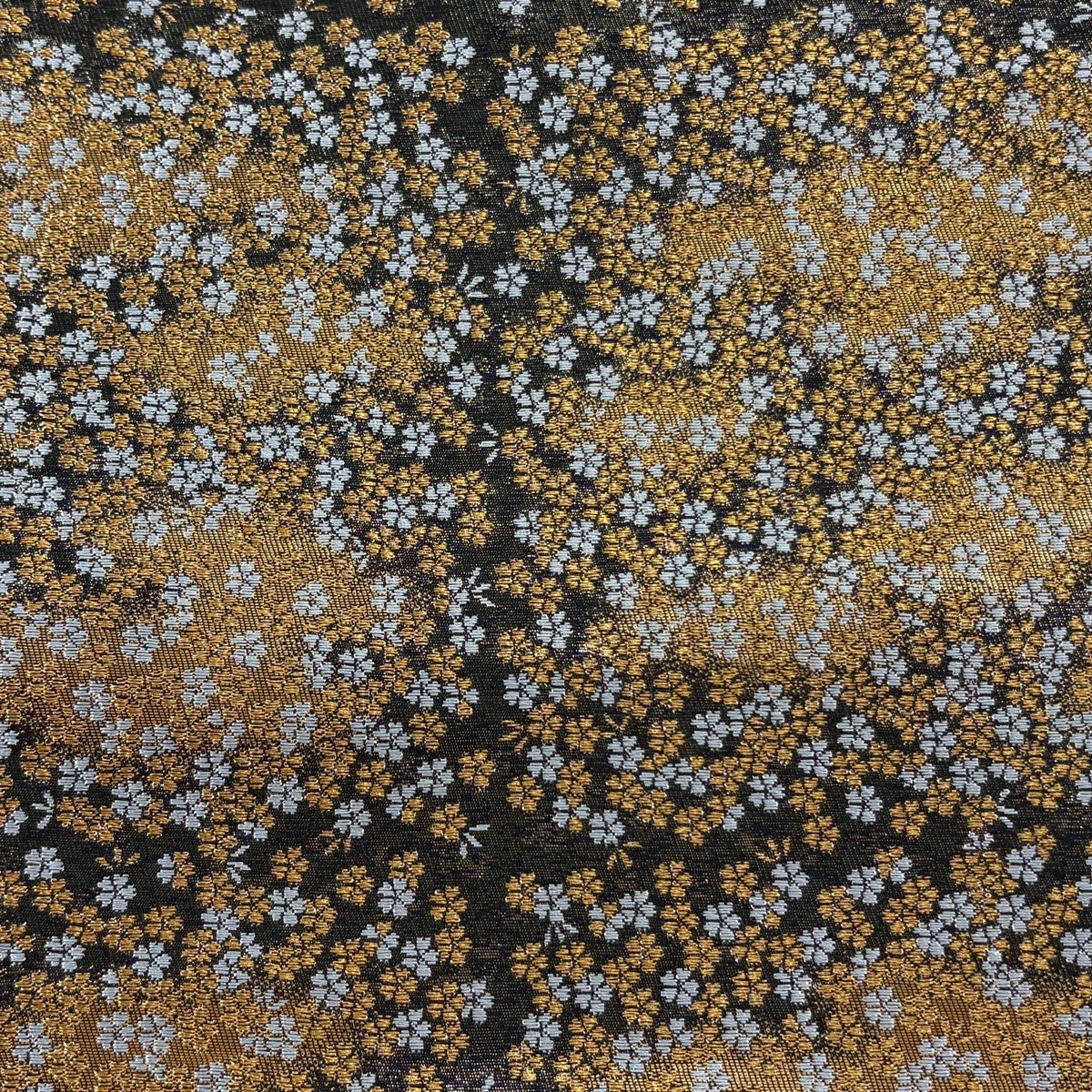 美品】 袋帯 秀品 関西仕立て 小花 霞 金糸 箔 黒 六通 正絹｜中古