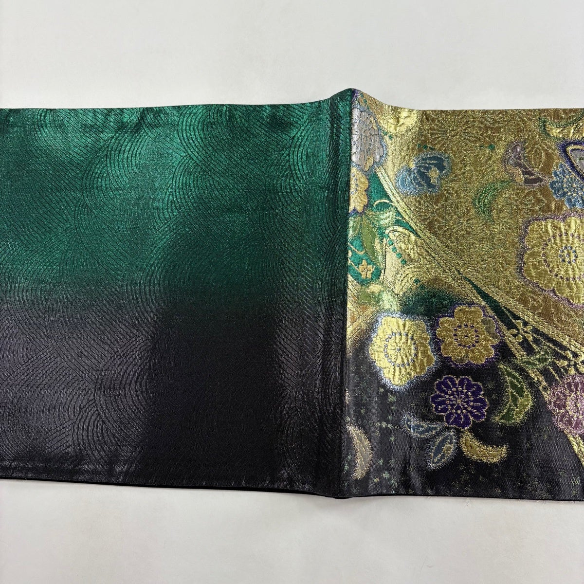 美品 袋帯 秀品 振袖向き 蝶 桜 箔 緑 六通 正絹|中古・古着 美品 袋帯 秀品 振袖向き 蝶 桜 箔 緑 六通 正絹|中古・古着