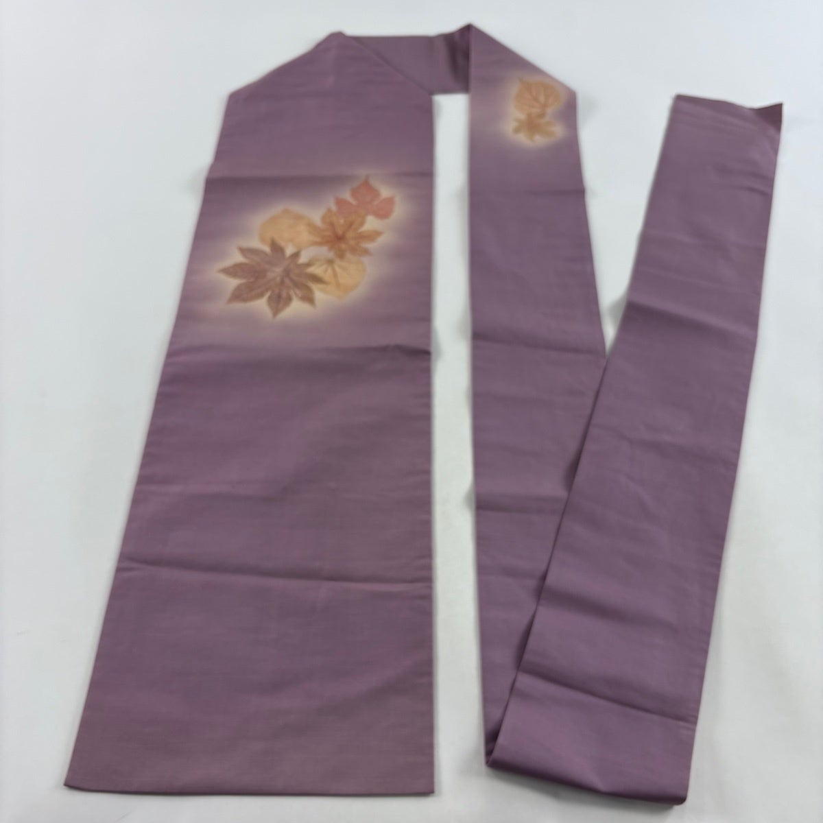 名古屋帯 秀品 山岡古都 葉柄 ぼかし 灰紫 正絹｜中古・古着