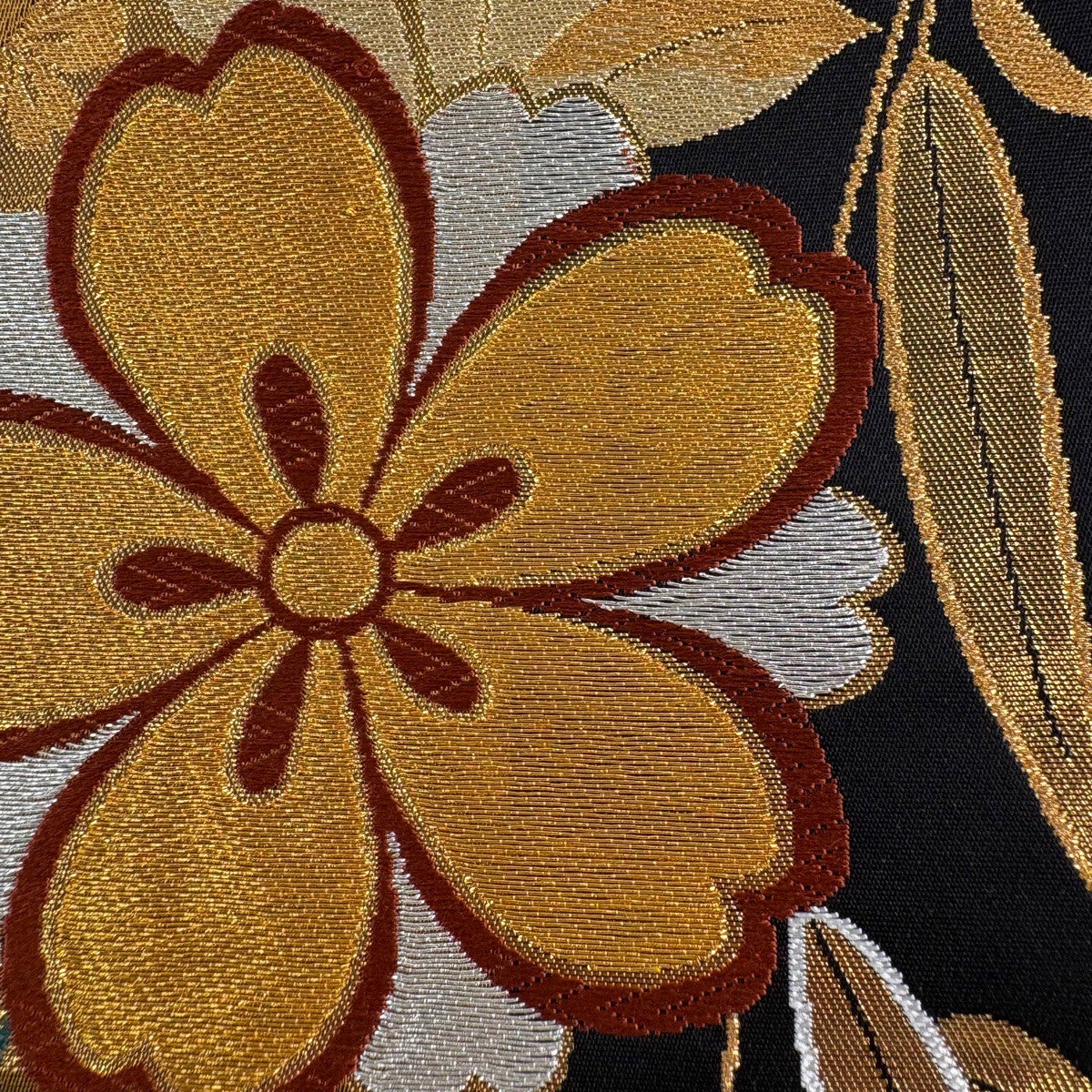 袋帯 秀品 桜 鱗 箔 茶色 六通 正絹｜中古・古着・リサイクル着物通販