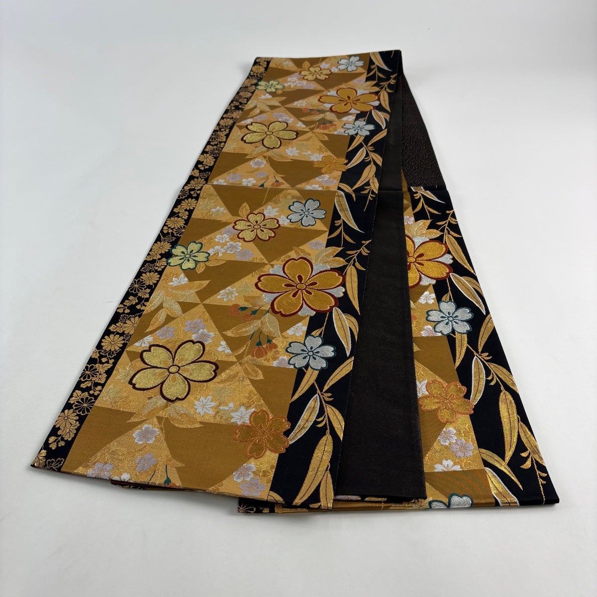 袋帯 秀品 桜 鱗 箔 茶色 六通 正絹｜中古・古着・リサイクル着物通販