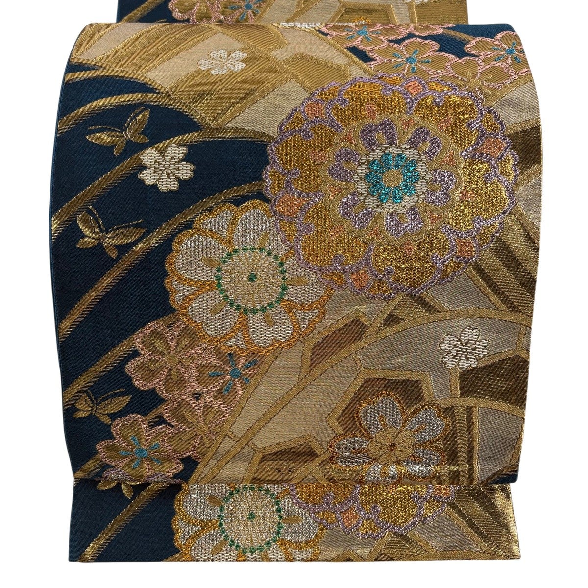 袋帯 秀品 華文 蝶 金糸 箔 深緑 六通 正絹|中古・古着・リサイクル 袋帯 秀品 華文 蝶 金糸 箔 深緑 六通 正絹|中古・古着・リサイクル