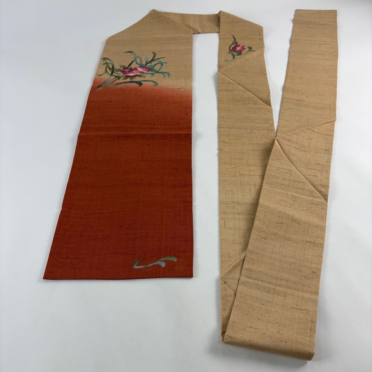 美品】 名古屋帯 秀品 紬地 草花 薄茶色 正絹｜中古・古着・リサイクル