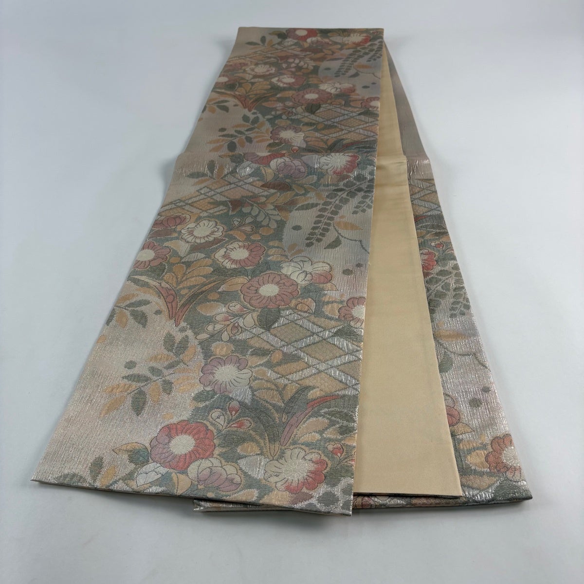 美品】 袋帯 秀品 辻が花柄 箔 灰緑 六通 正絹｜中古・古着