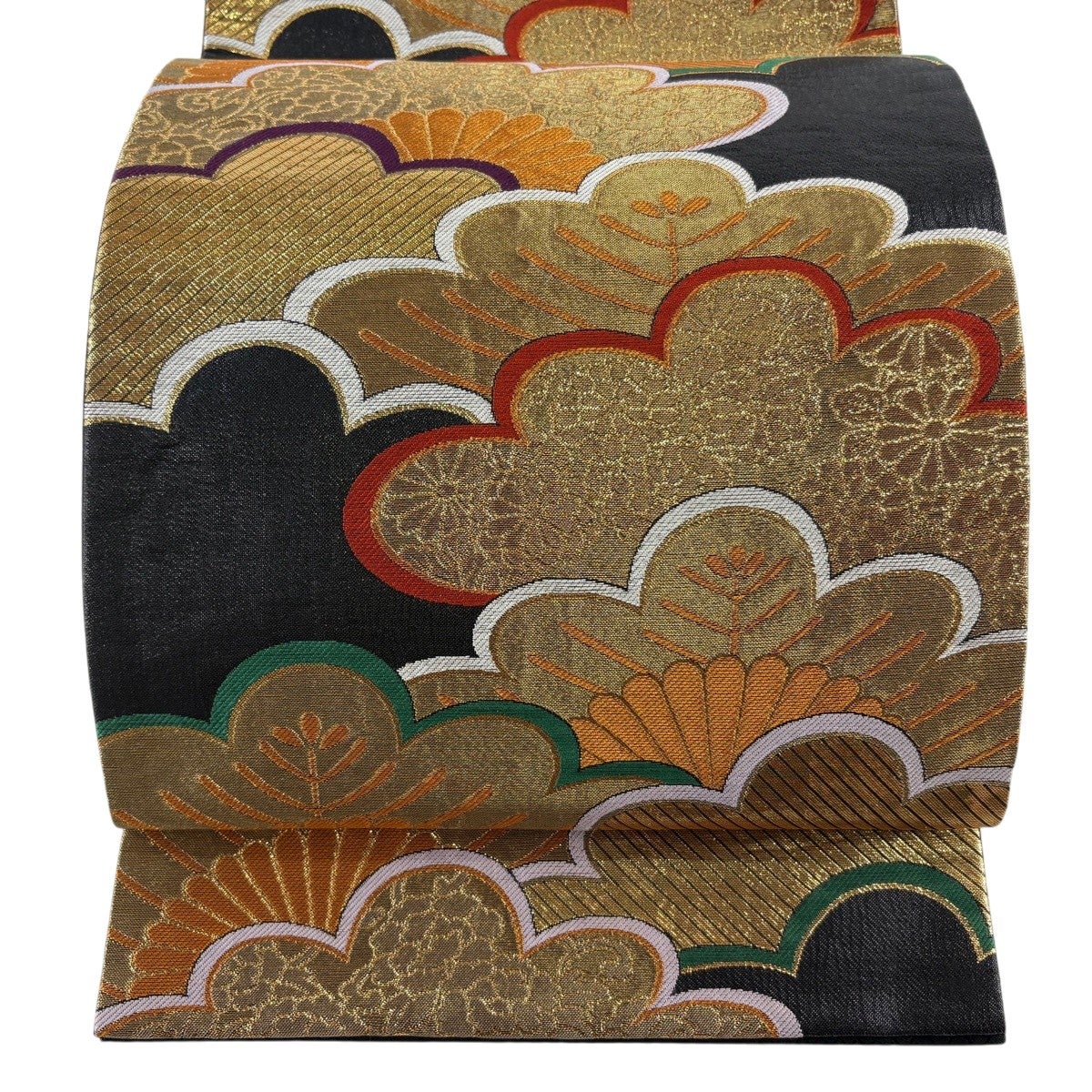 袋帯 秀品 笠松 菊 金糸 箔 黒 六通 正絹｜中古・古着・リサイクル着物