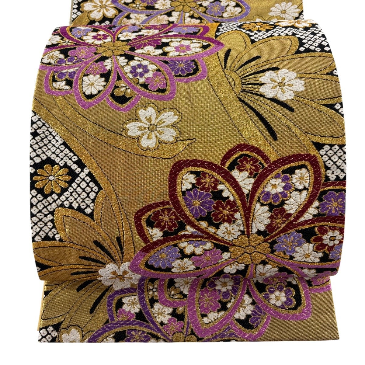 袋帯 秀品 向かい鳥 花鳥 金銀糸 箔 金色 六通 正絹｜中古・古着