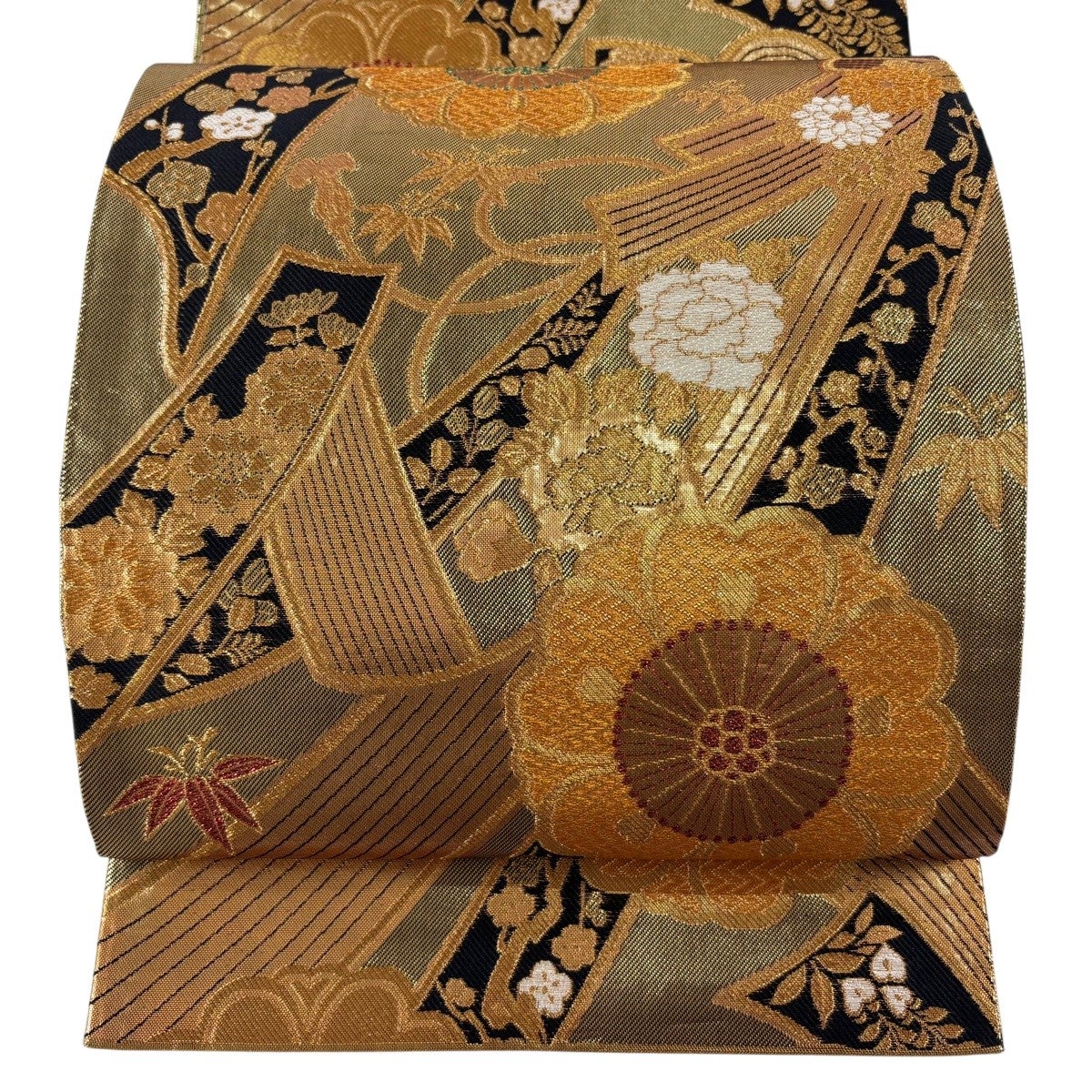 袋帯 秀品 草花 束ね熨斗 金糸 箔 金色 六通 正絹｜中古・古着