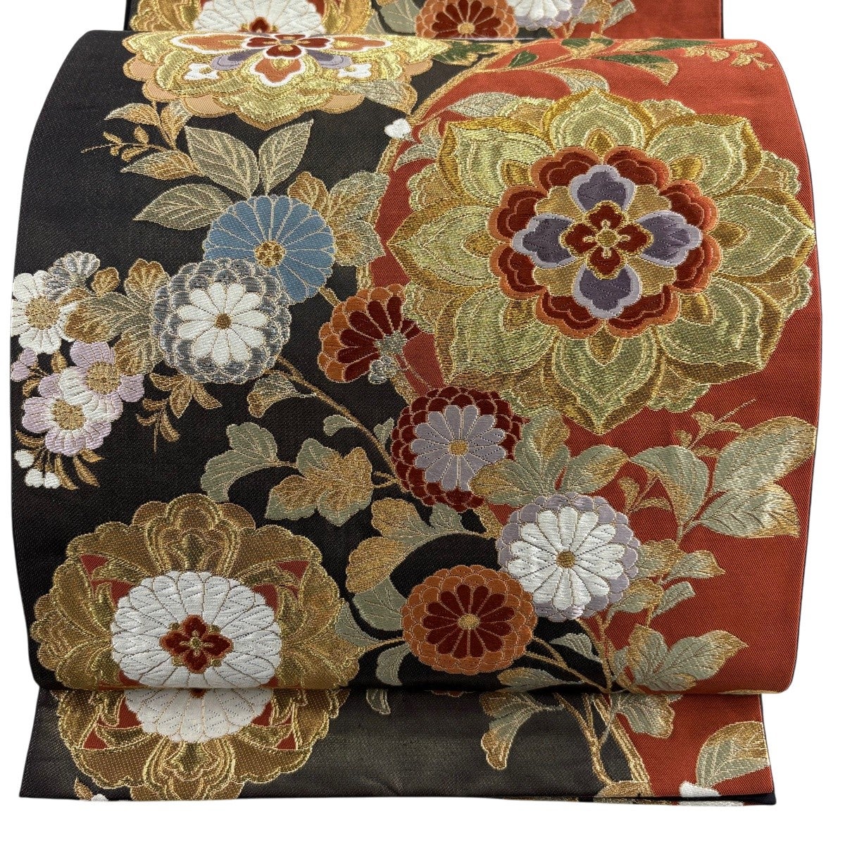 袋帯 秀品 振袖向き 華文 菊 金銀糸 金茶 六通 正絹｜中古・古着