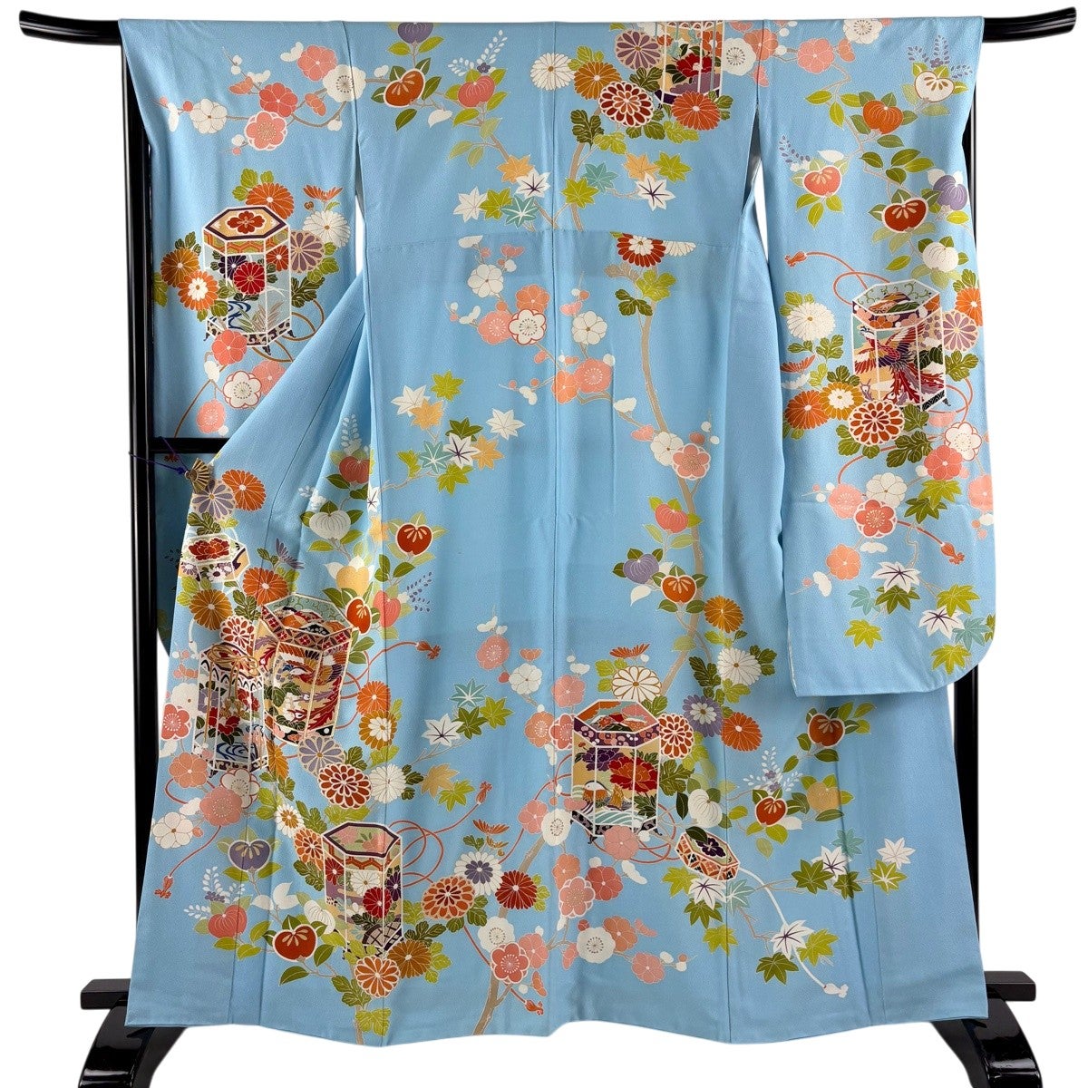 振袖 身丈162cm 裄丈67cm M 袷 千總 落款あり 貝桶 草花 金糸 金彩