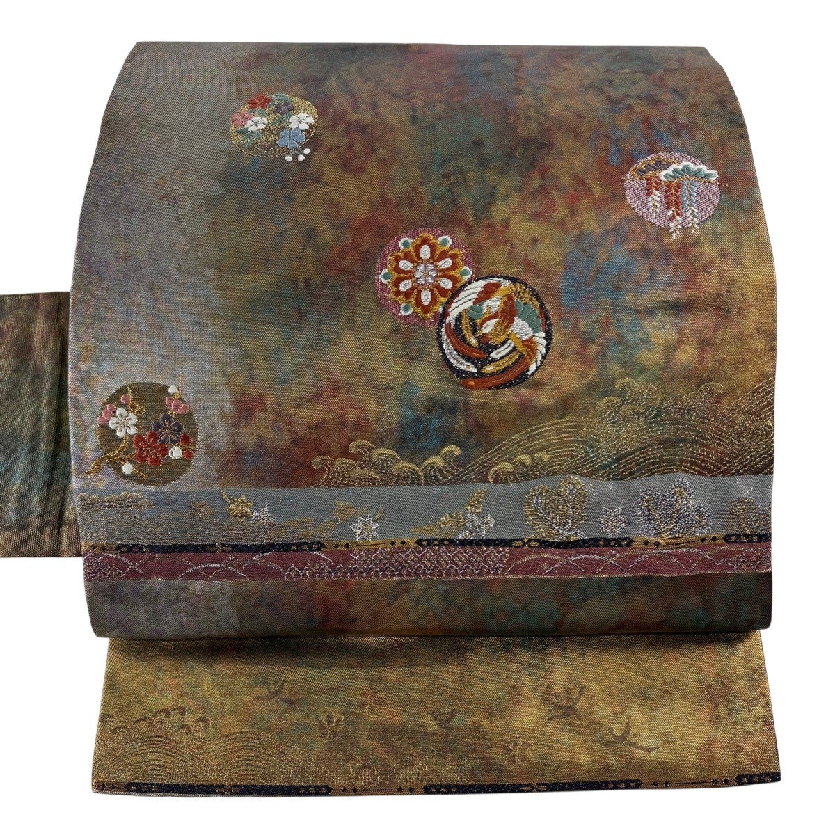 美品】 名古屋帯 優品 華文 鳥 箔 金色 正絹｜中古・古着・リサイクル