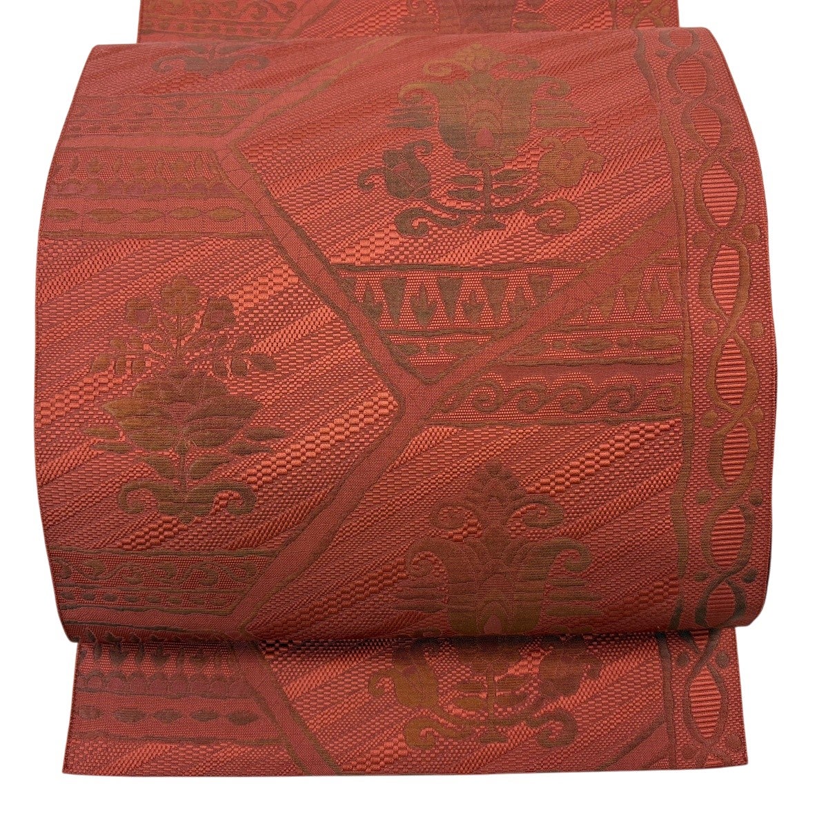 名古屋帯 秀品 蕪 刺繍 金糸 茶紫 正絹｜中古・古着・リサイクル着物