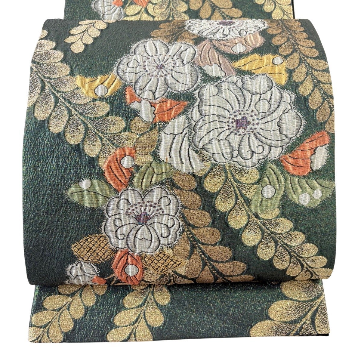 袋帯 秀品 辻が花柄 箔 深緑 六通 正絹｜中古・古着・リサイクル着物