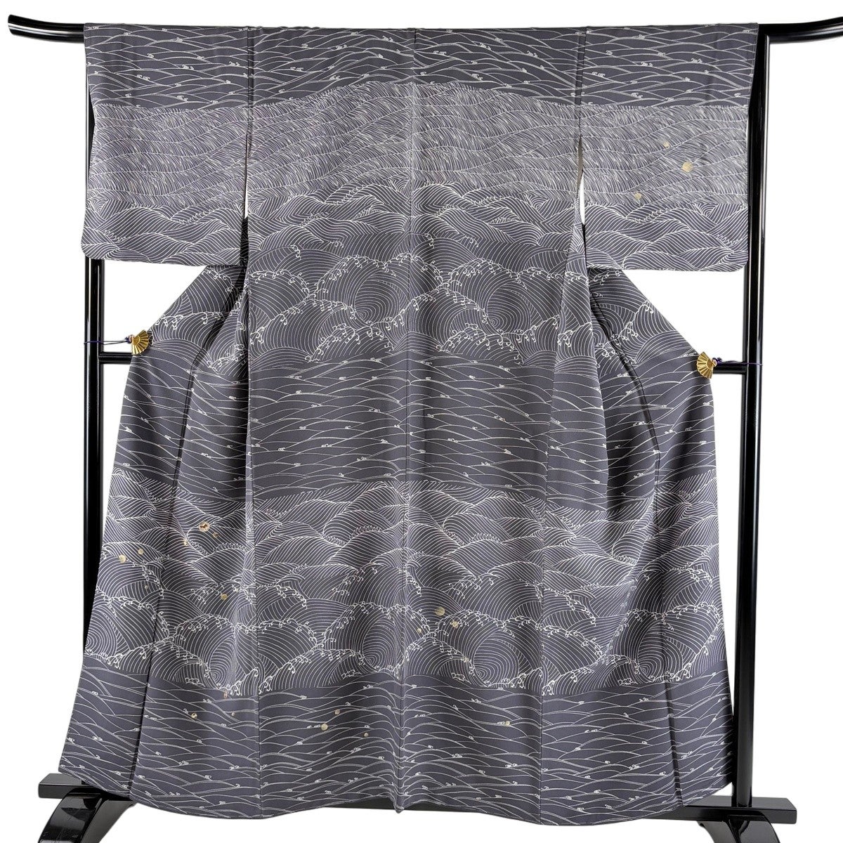 美品】 訪問着 身丈167cm 裄丈67cm M 袷 草花 霞 銀通し 金彩 黒 正絹
