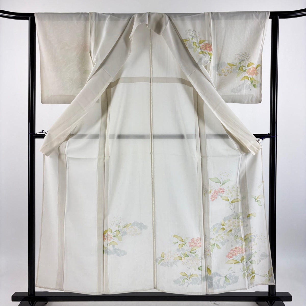 付下げ 身丈157cm 裄丈62cm S 薄物 絽 枝花 霞 クリーム 正絹 名品