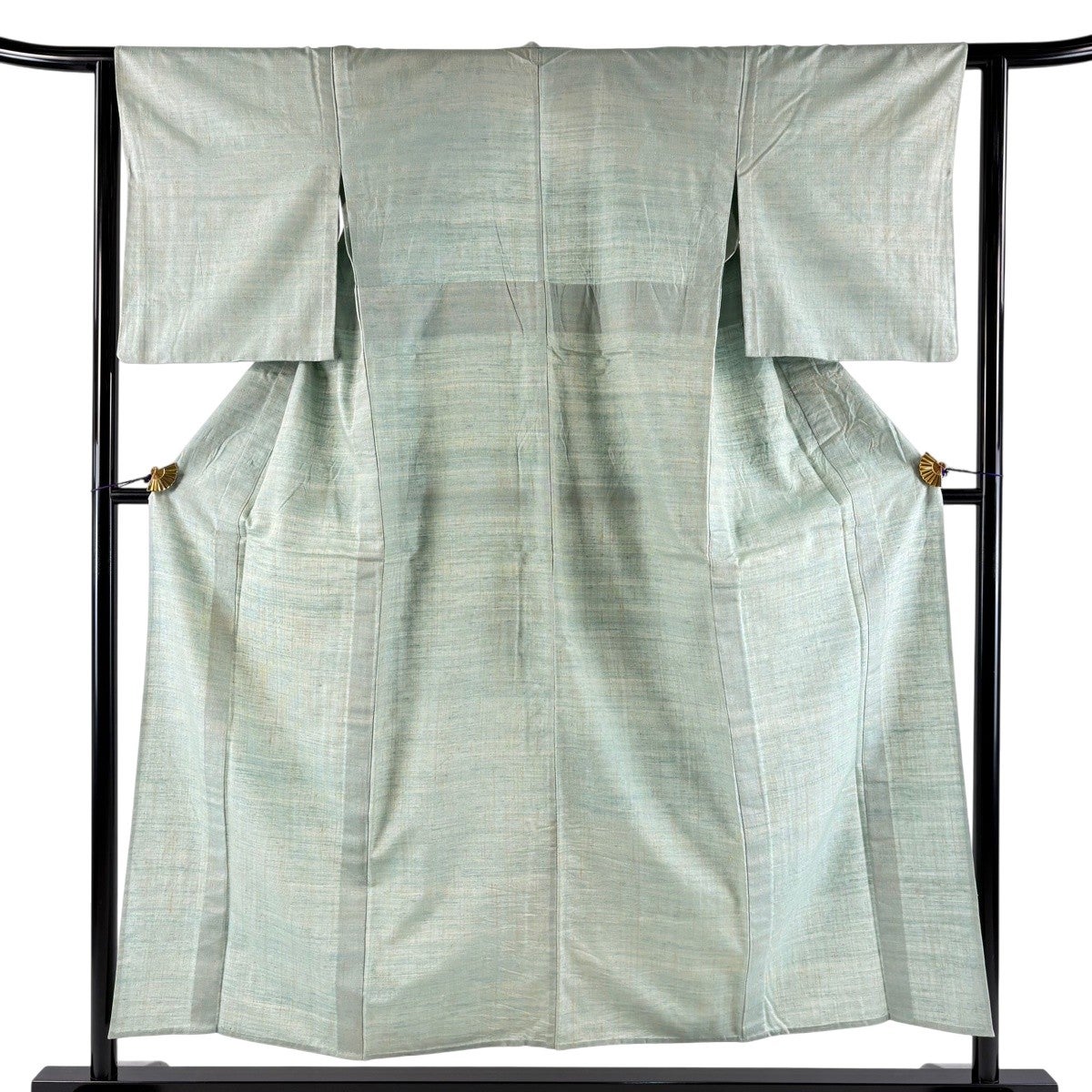 紬 身丈151.5cm 裄丈61.5cm S 単衣 落款あり 証紙あり 薄緑 正絹 名品