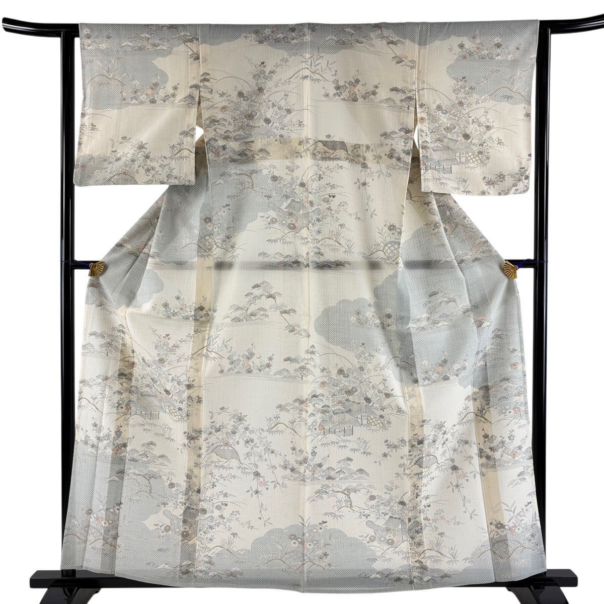 美品】 訪問着 身丈162cm 裄丈64.5cm M 薄物 夏紬地 秋草 松竹梅 金彩