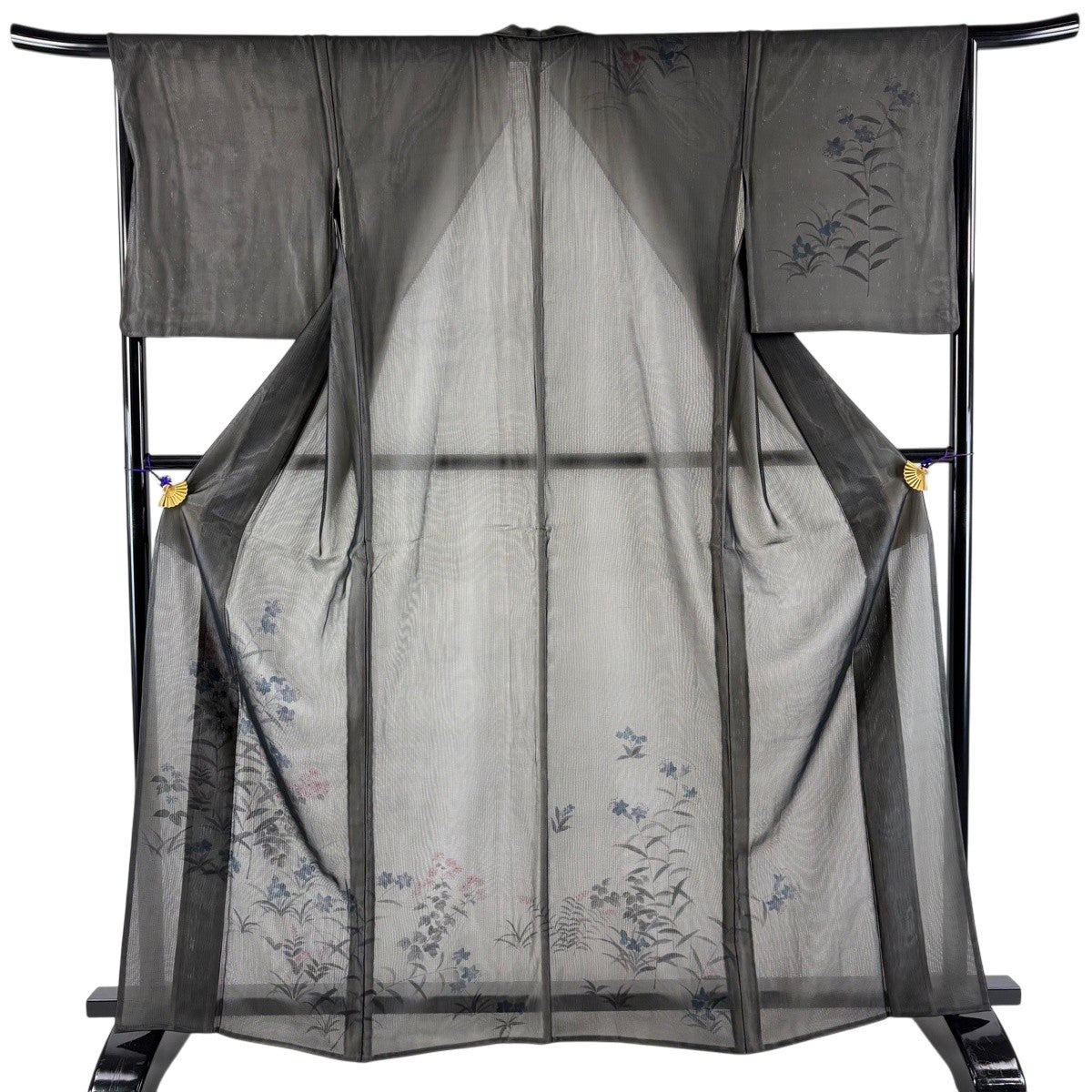 訪問着 身丈165cm 裄丈66cm M 紗絽袷 草花 黒 正絹 名品｜中古・古着