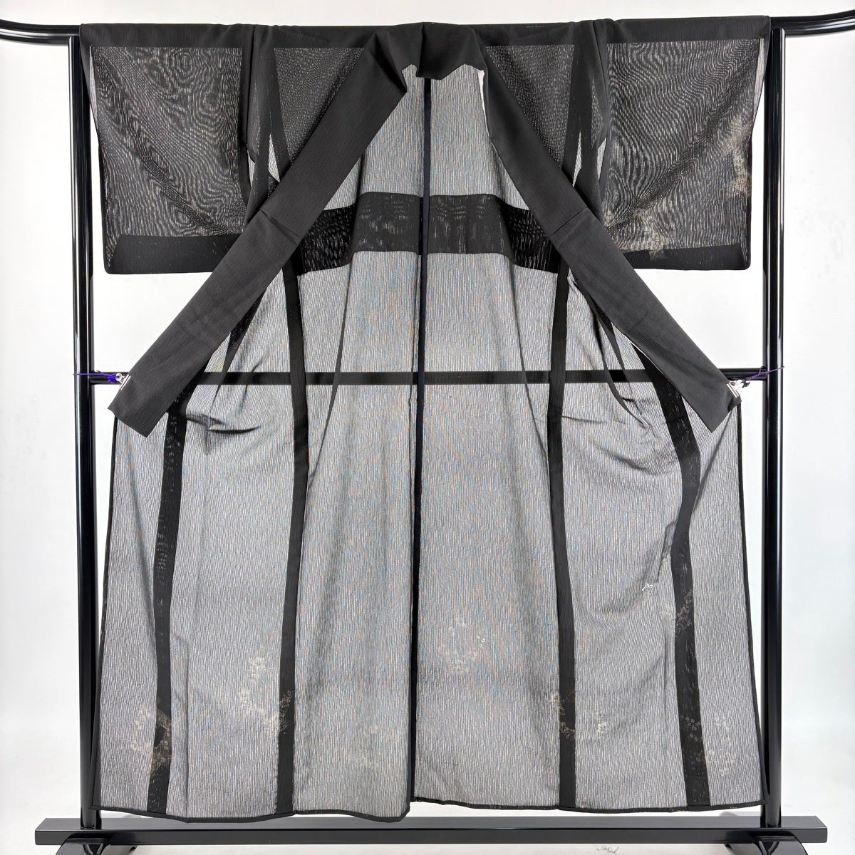 美品】 付下げ 身丈156.5cm 裄丈64cm M 薄物 縦絽 桔梗 萩 銀糸 墨色