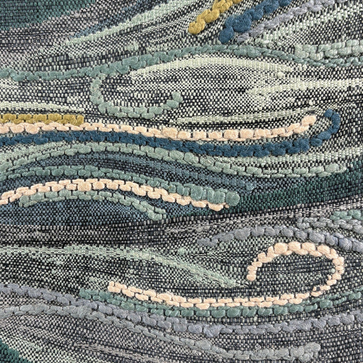 名古屋帯 秀品 松葉仕立て 八寸名古屋帯 紬地 流水 刺繍 銀糸 青緑