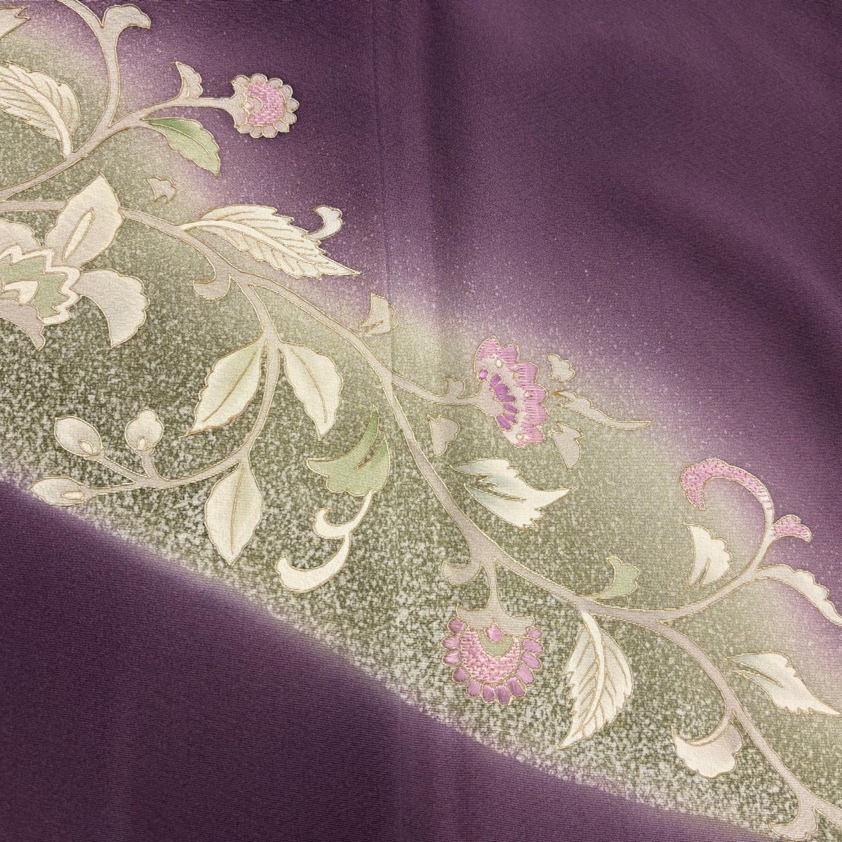 訪問着 身丈156.5cm 裄丈65cm M 袷 花唐草 金糸 刺繍 紫 正絹 秀品