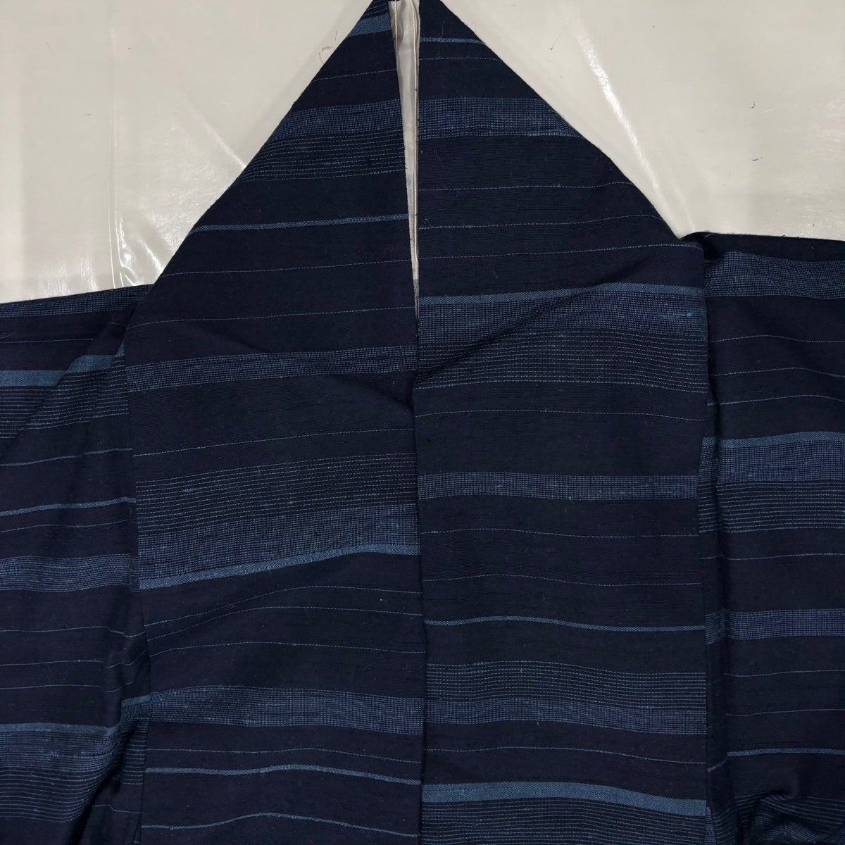 紬 身丈162cm 裄丈63.5cm S 袷 横縞 紺色 正絹 秀品｜中古・古着