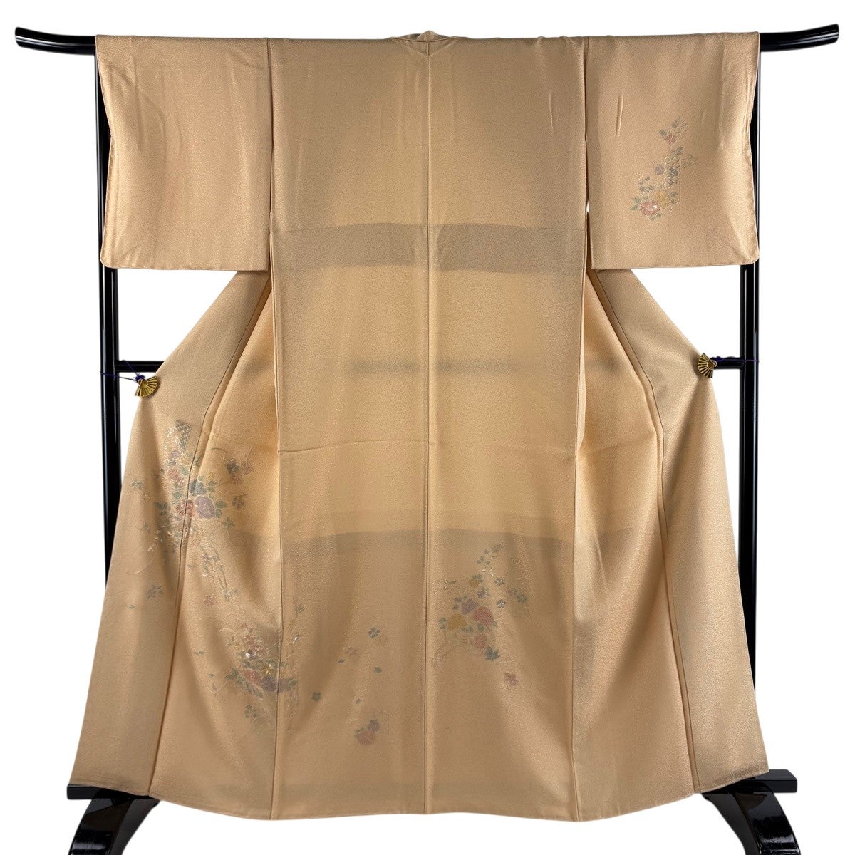美品】 付下げ 身丈161.5cm 裄丈67cm M 袷 花車 枝梅 刺繍 薄オレンジ