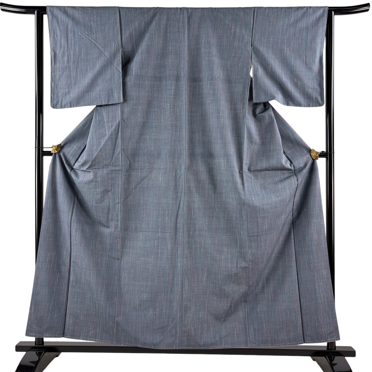美品】 紬 身丈159cm 裄丈63cm S 袷 バチ衿 縦縞 青灰色 正絹 優品