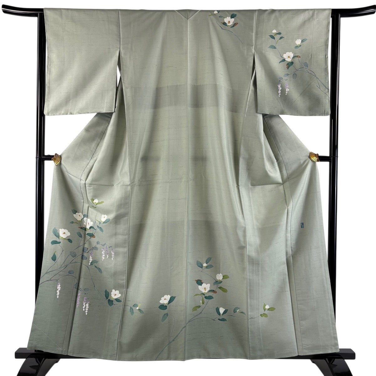 美品】 訪問着 身丈159cm 裄丈63.5cm S 袷 紬地 落款あり 椿 草花