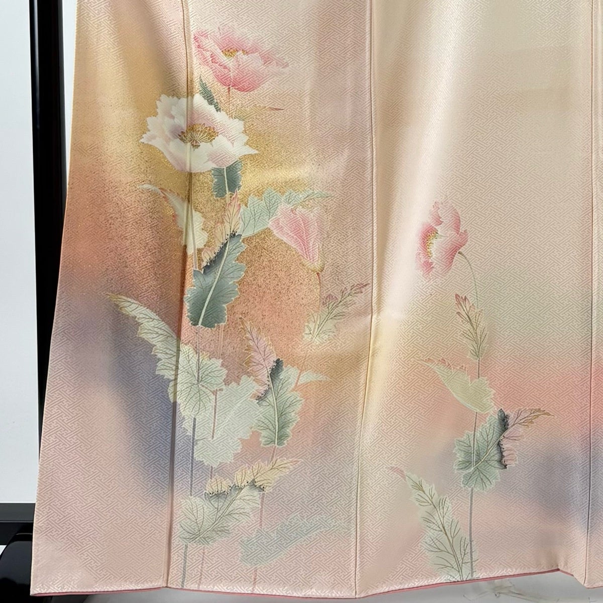 訪問着 身丈165cm 裄丈66cm M 袷 松井青々 落款あり 草花 地紋 金彩