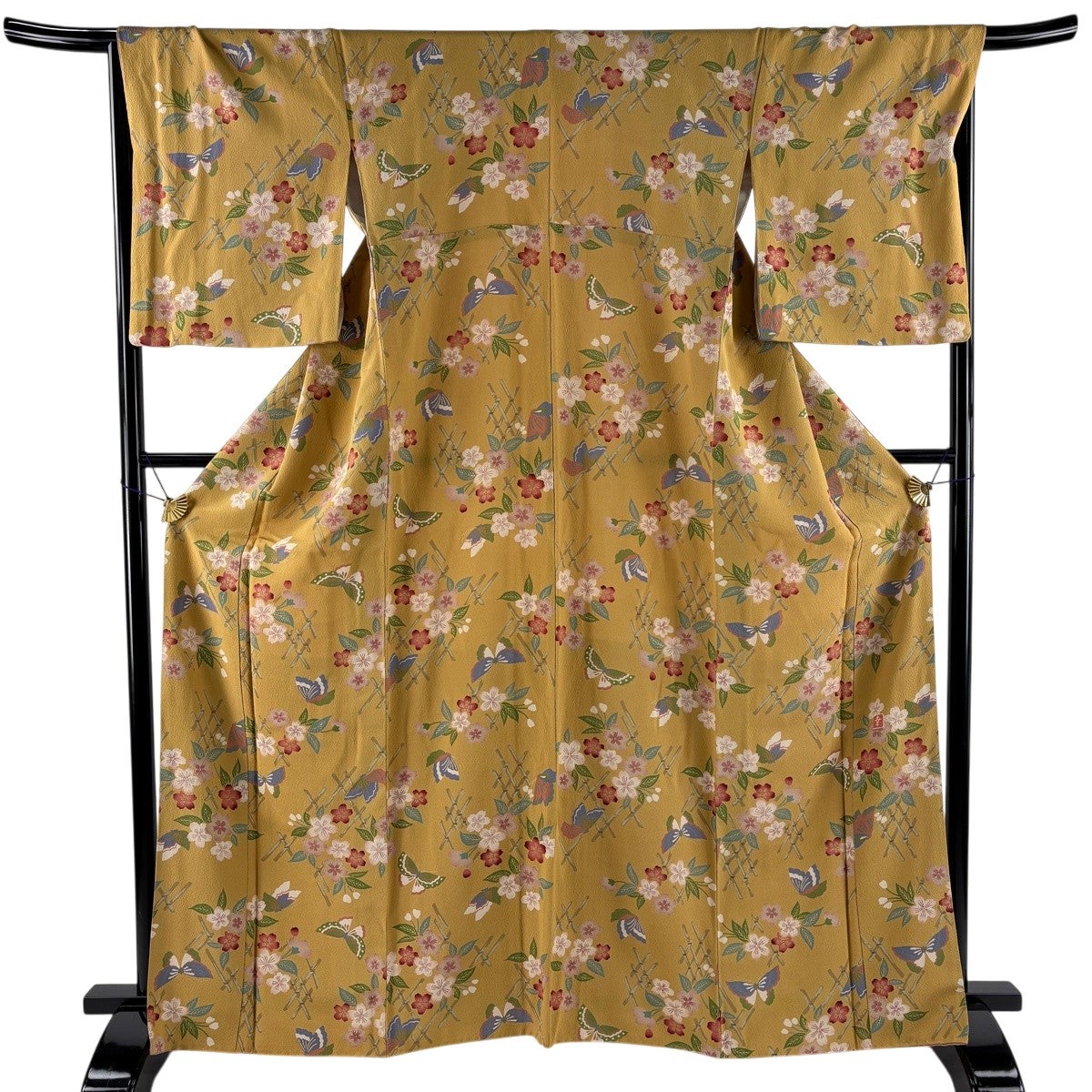 美品】 小紋 身丈166cm 裄丈67cm M 袷 花井幸子 落款あり 桜 蝶 金彩
