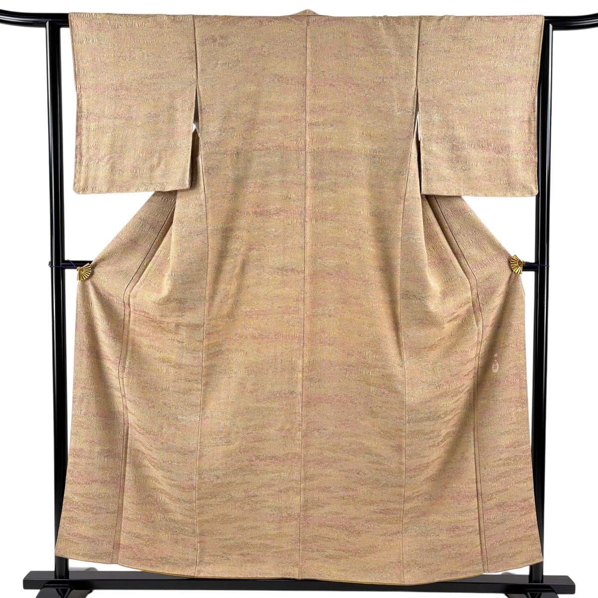 美品】 紬 身丈155cm 裄丈63cm S 袷 幾何学模様 灰緑 正絹 秀品｜中古
