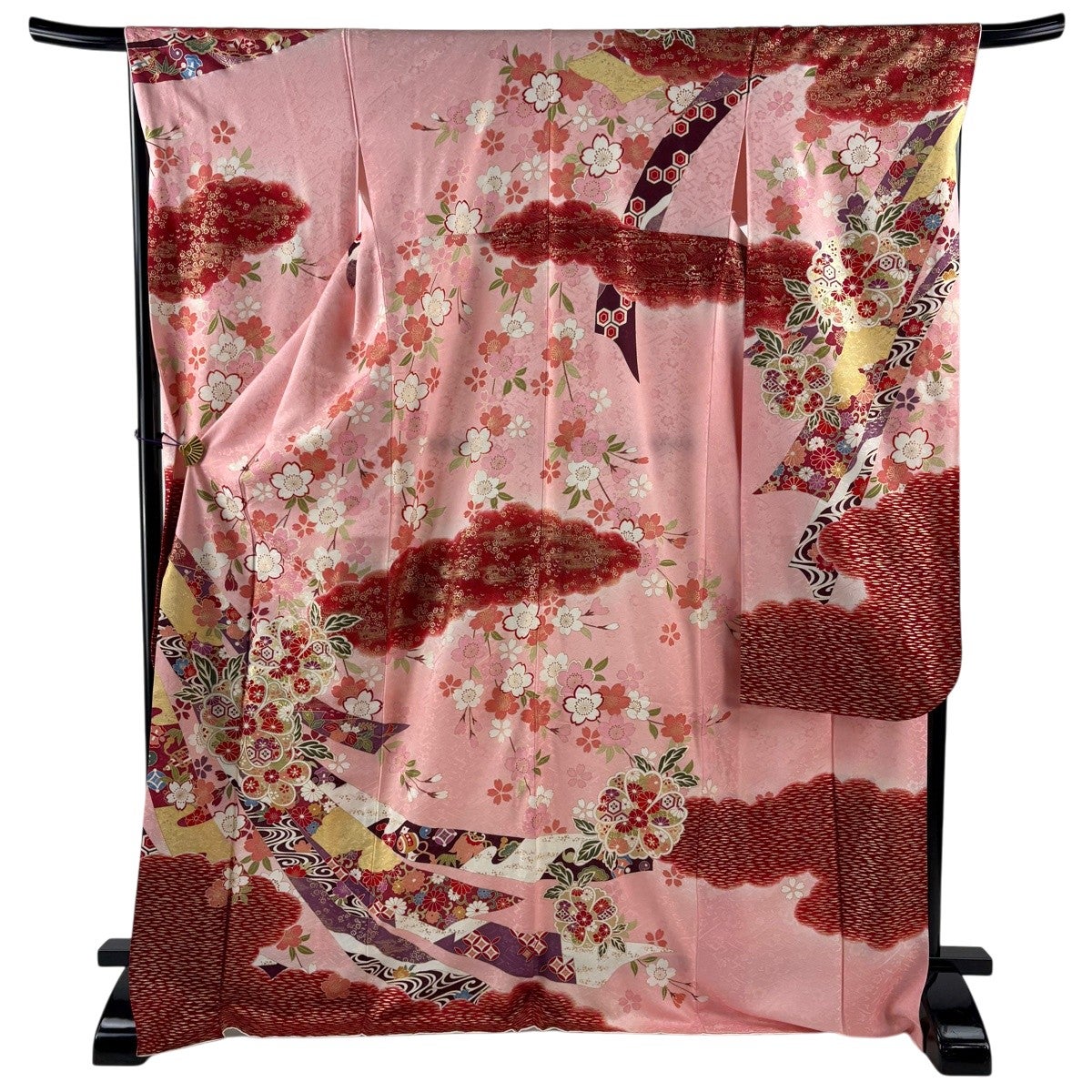 美品】 振袖 身丈174cm 裄丈68.5cm L 袷 桜 熨斗 金彩 ピンク 正絹