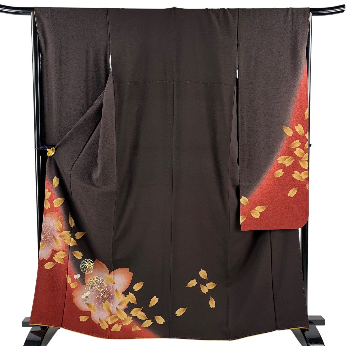 振袖 身丈161.5cm 裄丈63.5cm S 袷 菊 枝梅 金糸 金彩 赤紫 正絹 秀品