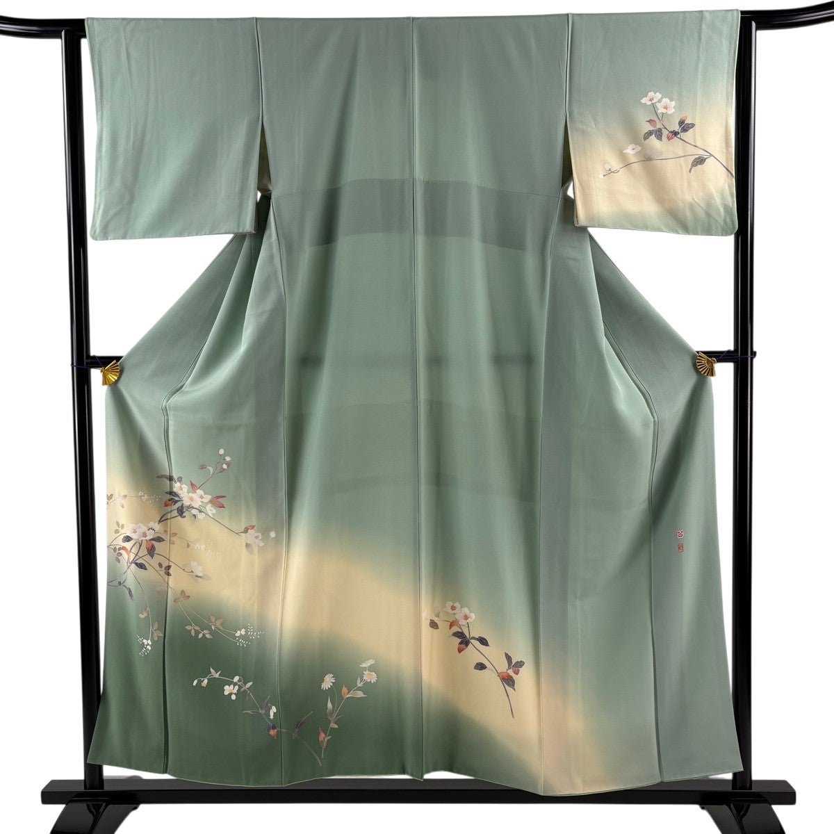 付下げ 身丈161.5cm 裄丈64cm M 袷 草花 刺繍 小豆色 正絹 秀品 一つ紋