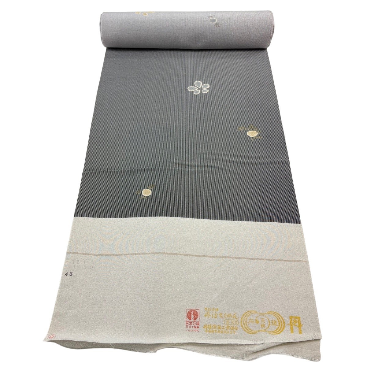 反物 名品 小紋 草花 縞 金彩 黒灰 正絹｜中古・古着・リサイクル着物