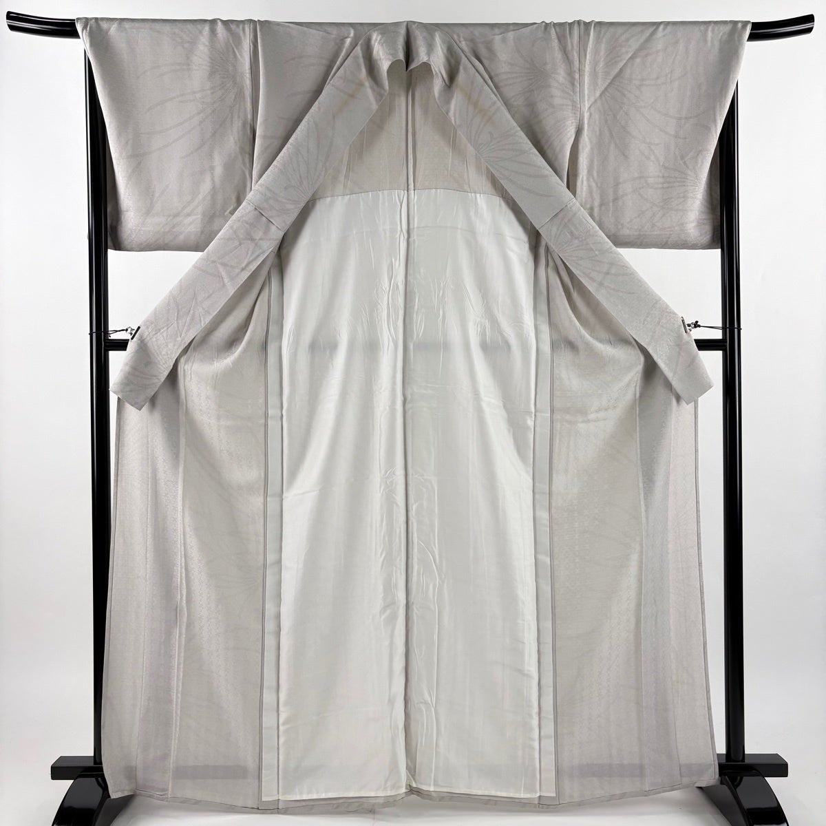 小紋 身丈166cm 裄丈69.5cm L 単衣 乱菊 灰色 正絹 名品｜中古・古着