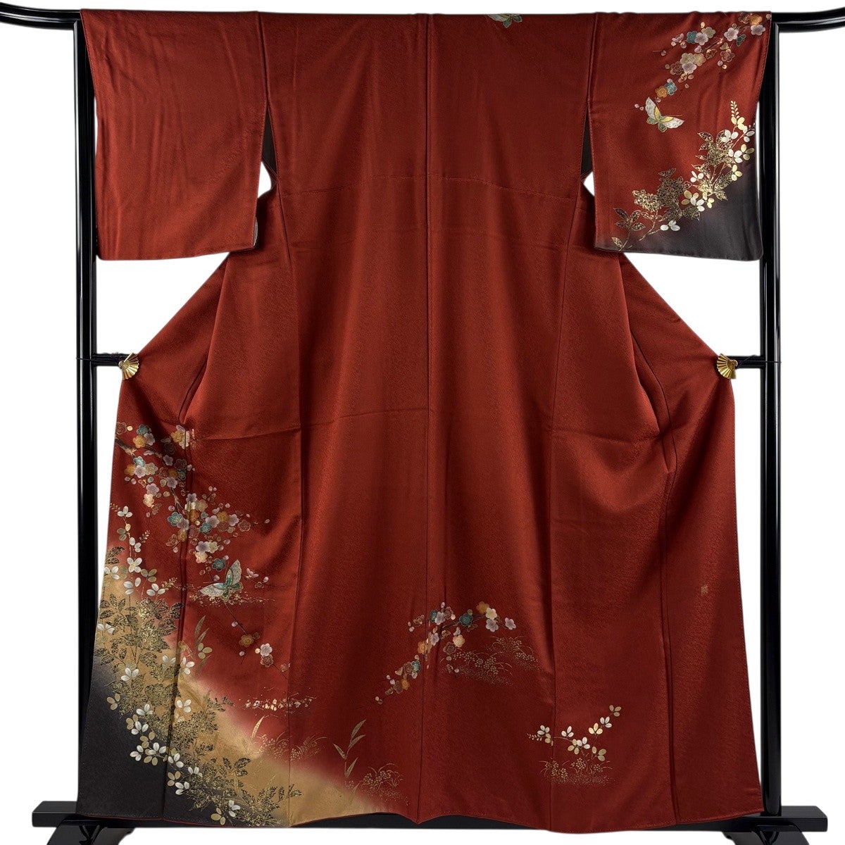 訪問着 身丈158.5cm 裄丈64.5cm M 袷 落款あり 蝶 枝梅 螺鈿 金銀彩