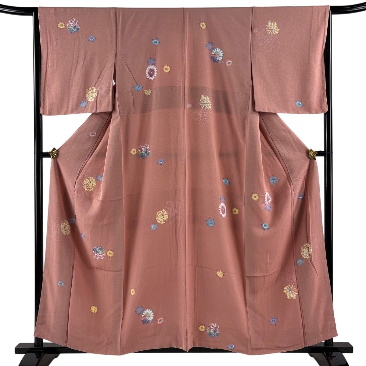 小紋 身丈157cm 裄丈65cm M 袷 やまと 草花 ピンク 正絹 秀品｜中古