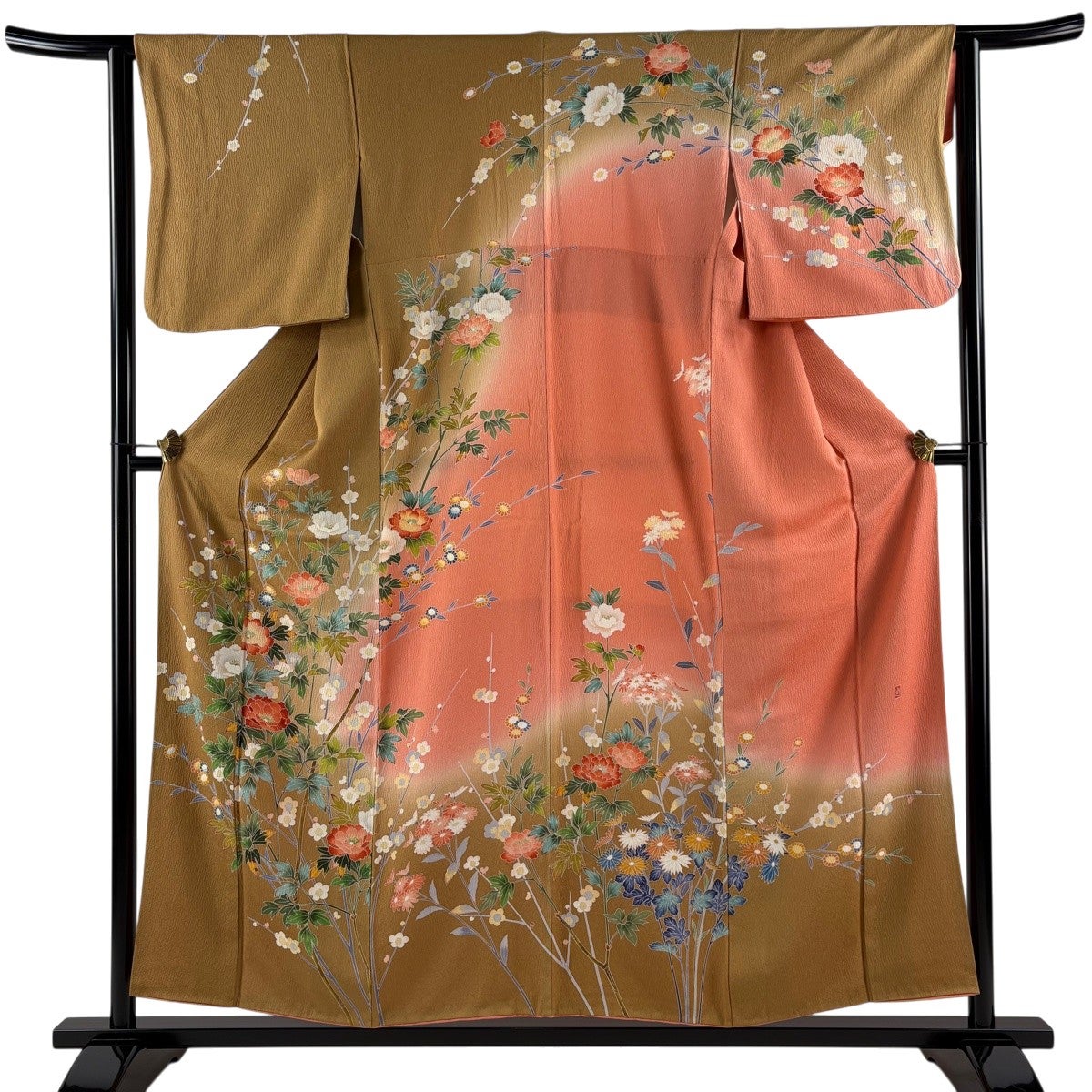 訪問着 身丈155.5cm 裄丈62cm S 袷 落款あり 草花 枝梅 染め分け