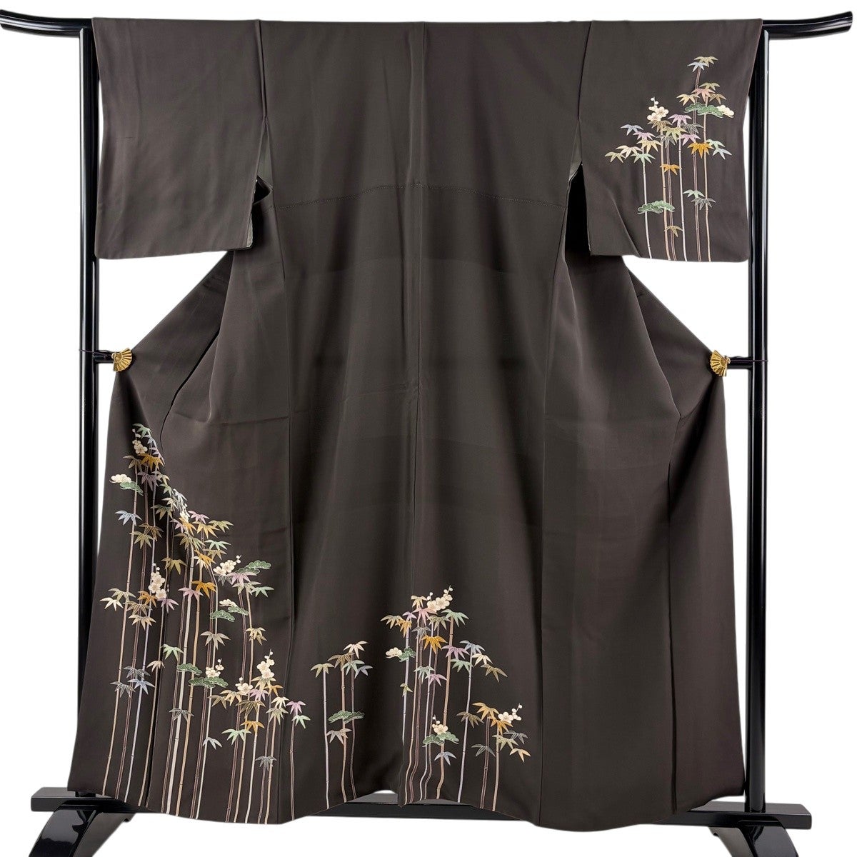 美品】 訪問着 身丈158cm 裄丈66cm M 袷 草花 霞 金彩 ぼかし 薄茶色