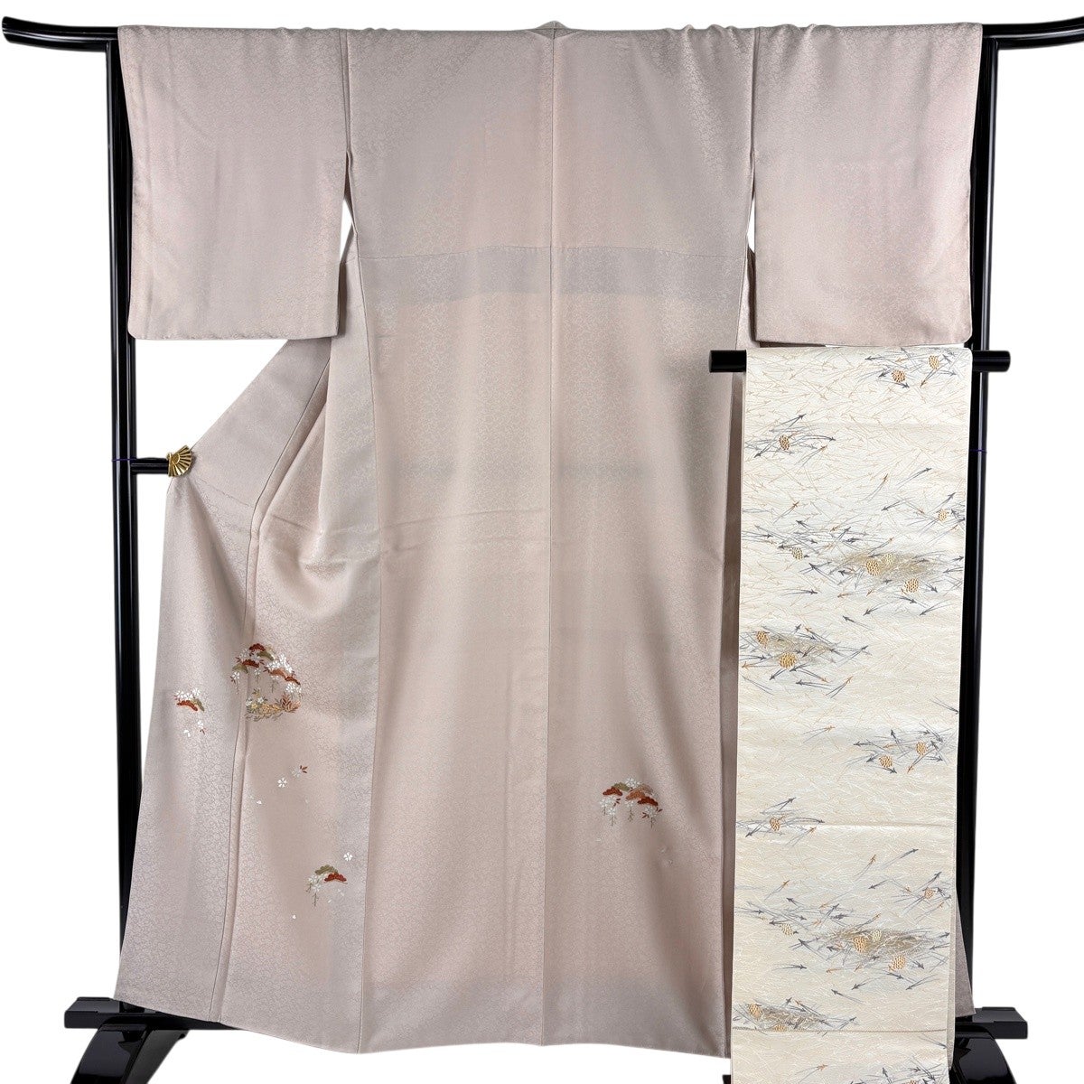 美品】 付下げ 身丈161cm 裄丈65.5cm M 袷 袋帯セット 笠松 桜 金糸