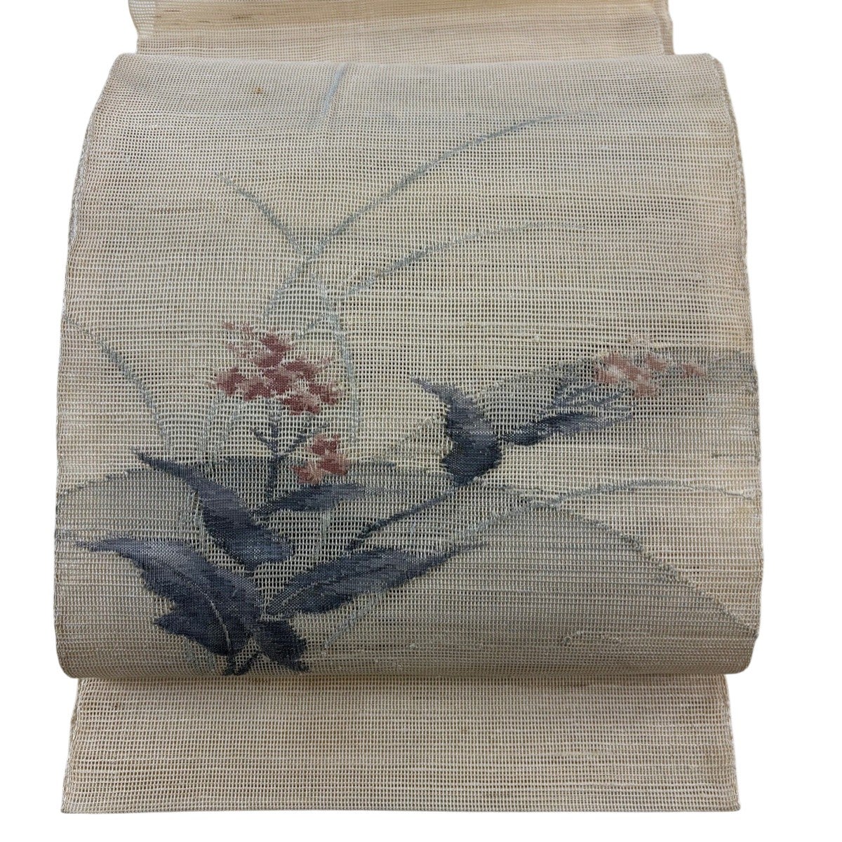 開き名古屋帯 名品 落款あり 夏帯 紫陽花 ベージュ 正絹｜中古・古着