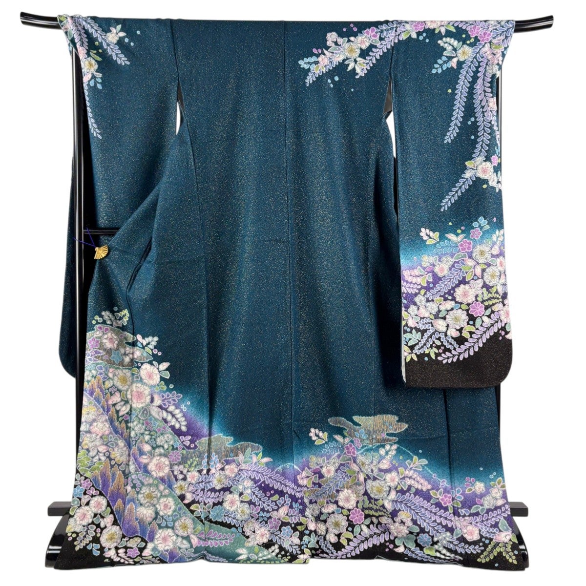 振袖 着物 中古 リサイクル 正絹 袷 花模様 桜 ぼかし染め 暈し 青系色 緑系色 身丈162cm 裄67.5cm M きもの北條 A940-10 振袖 着物 中古 リサイクル 正絹 袷 花模様 桜 ぼかし染め 暈し 青系色