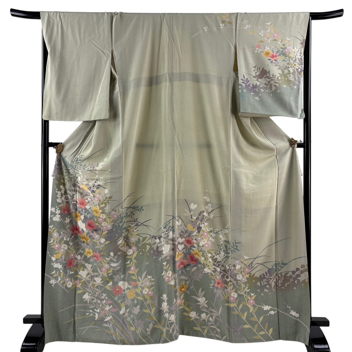訪問着 身丈163cm 裄丈68.5cm L 袷 落款あり 草花 染め分け ぼかし