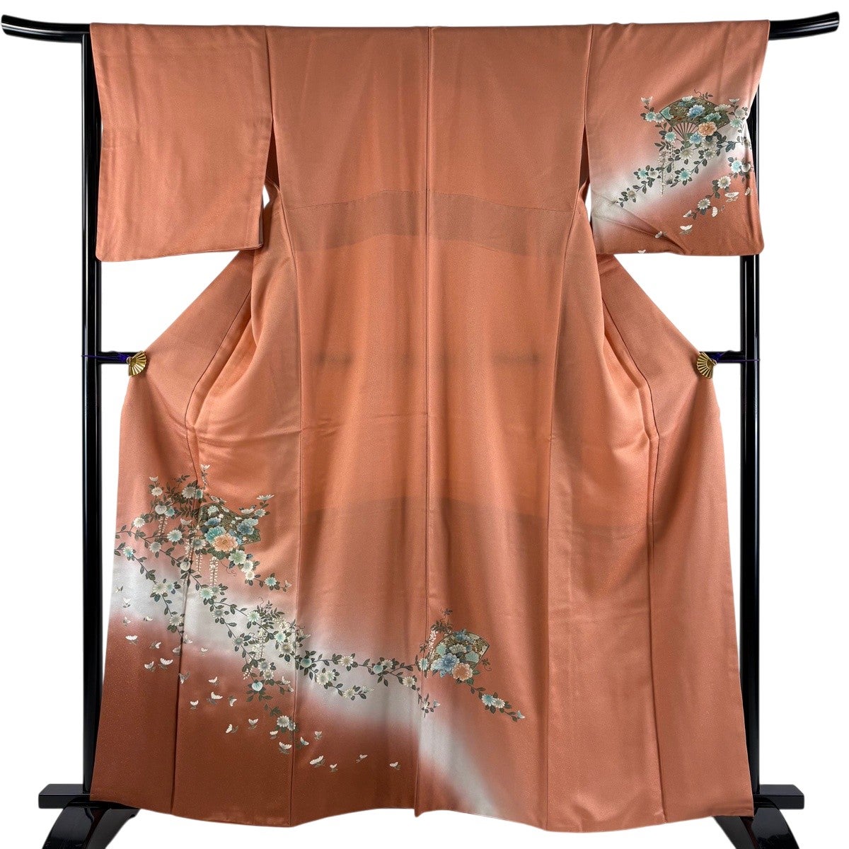 美品】 訪問着 身丈160.5cm 裄丈66.5cm M 袷 扇 牡丹 金銀彩 ぼかし