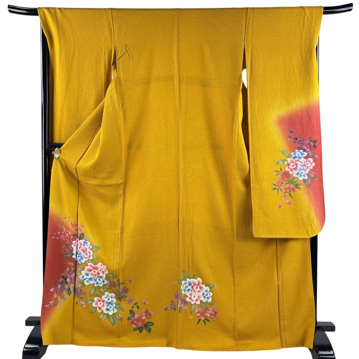 振袖 身丈168cm 裄丈69cm L 袷 草花 金彩 ぼかし 山吹色 正絹 秀品
