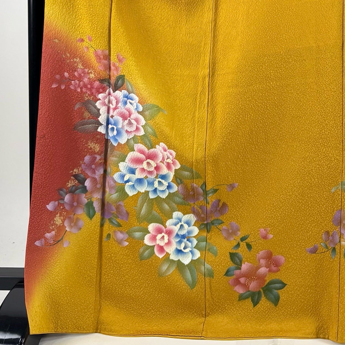 振袖 身丈168cm 裄丈69cm L 袷 草花 金彩 ぼかし 山吹色 正絹 秀品